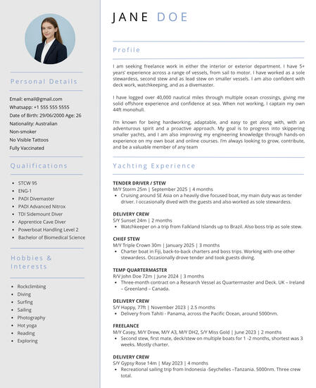 Yachting CV Example